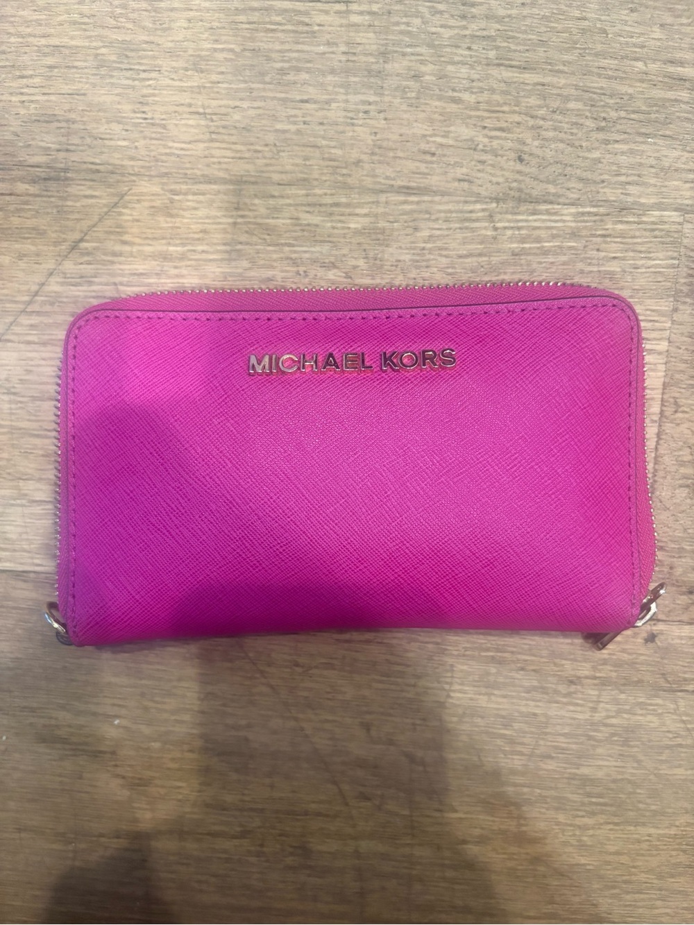 Michael Kors Hot Pink Zip Wallet with Gold Logo